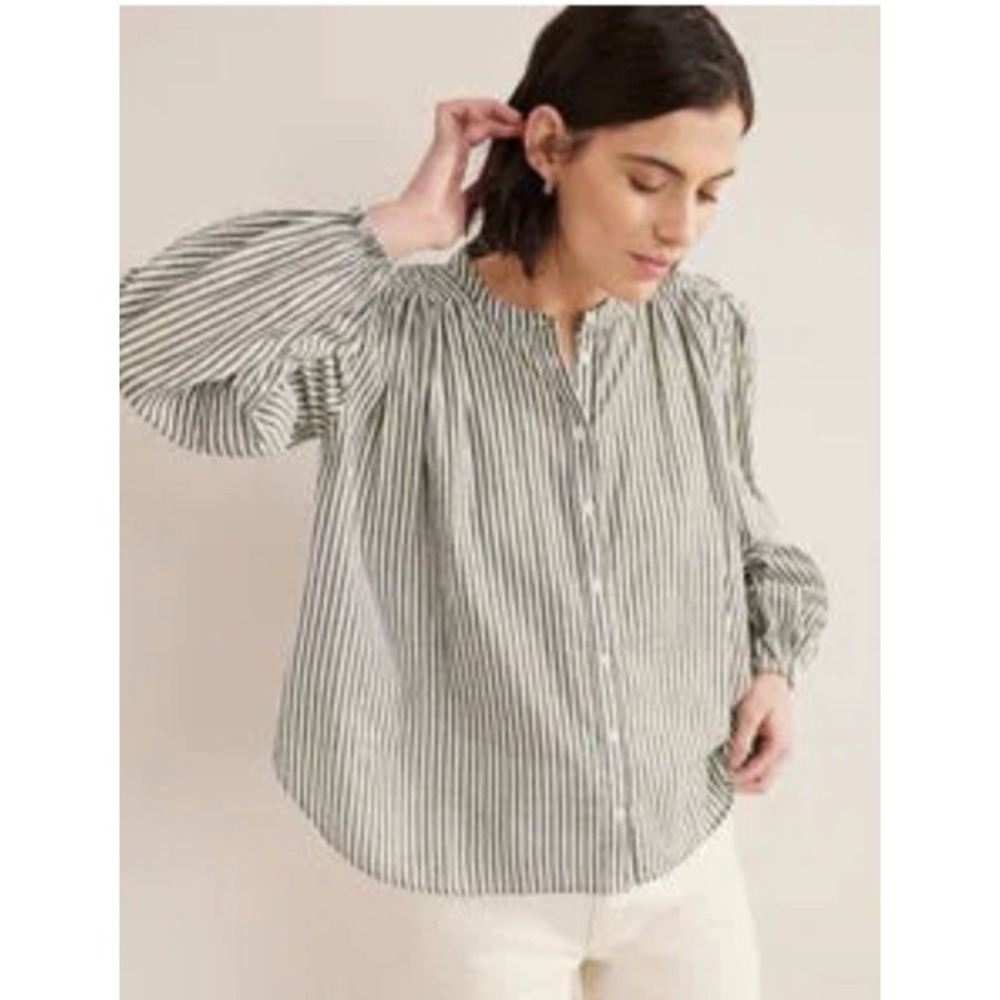 NWT Boden Circle Cut Peasant Blouse Sz 12 Blue White Gold Striped Metallic